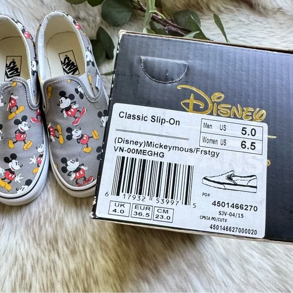 Vans Disney Gray Classic Slip-On Sneakers Mickey Mouse Design Size 6.5 (women) - Picture 12 of 12